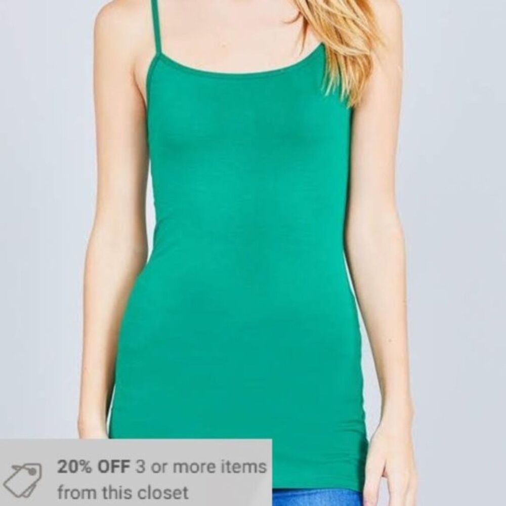 Basic Layering Tank Camisole Longer Length Kelly Green Size Large